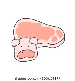 Illustration of pig and raw pork