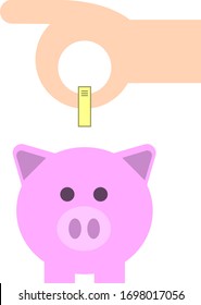 An illustration of a pig saving box and a hand.