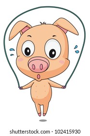 Illustration of a pig skipping