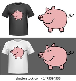 illustration of Pig, sticker,tshirt print, vector illustration