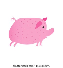 Illustration of pig as symbol of Chinese zodiac sign. 2019 Eastern pig year. Fun brush pink vector image for banners, greeting card, poster design