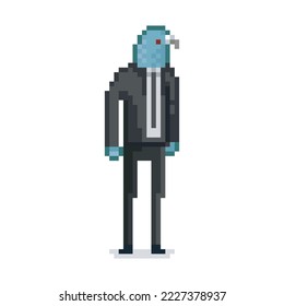 Illustration of a pigeon man , pixel art meme