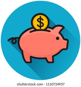 Illustration of piggy bank circle blue icon