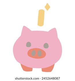 Illustration of a piggy bank and coins in simple deformation
