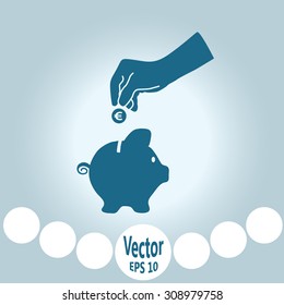 Illustration of piggy bank hand with a coin over it