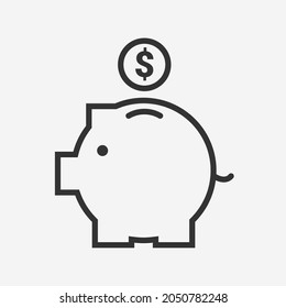 Illustration of piggy bank icon isolated on grey background
