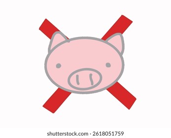 Illustration of a pig's face and a forbidden batten sign