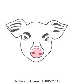 An illustration of a pig's head with eyes and a nose resembling a bull, creating a unique fusion of the two animals. The distinctive pig face is combined with sharp eyes and a broad bull-like nose.