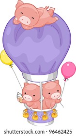 Illustration of Pigs in a Hot Air Balloon