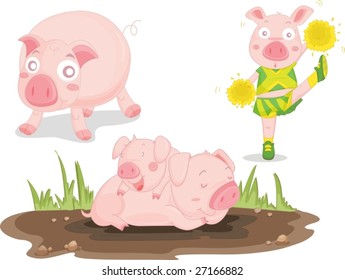 an illustration of pigs on white