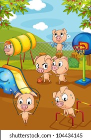 Illustration of pigs working out