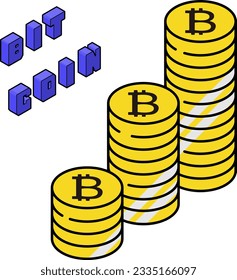 Illustration of a pile of bitcoins. Isometric material for investment and economic infographics.