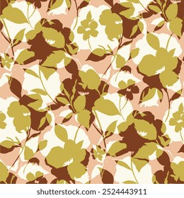 illustration of a pile flowers and leaves on a yellow background. seamless pattern design background.