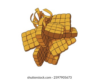 Illustration of a pile of ketupat suitable for Eid al-Fitr, isolated on a white background