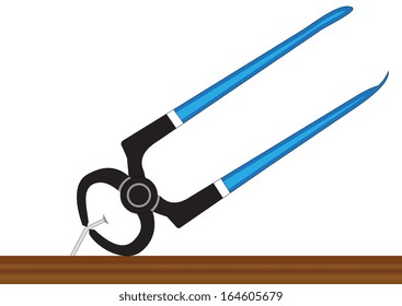 Illustration of pilers, pulling a nail out of the board on a white background