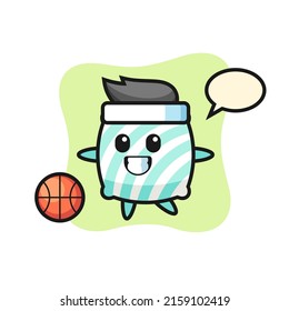 Illustration of pillow cartoon is playing basketball , cute style design for t shirt, sticker, logo element