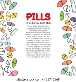 illustration of pills on white background.