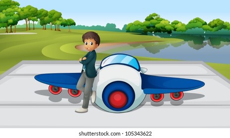 Illustration of a pilot with his plane