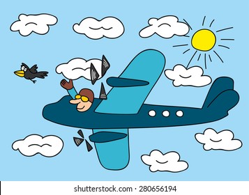 illustration of a pilot on a plane