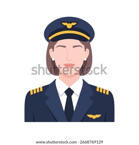 Illustration of a pilot wearing full attributes. Flat design for a pilot avatar. A female pilot. Flat character design. design 3