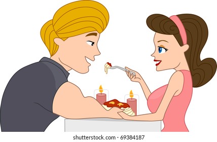 Illustration of a Pin Up Couple Having Dinner with Candle Light