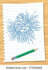 Illustration of pine cone on a branch...