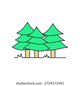 Ilustração de uma floresta de pinheiros. Várias árvores dispostas em sequência. Floresta homogênea. Ilustração vetorial.