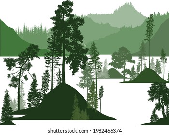 illustration with pine forest silhouettes