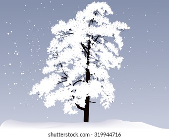ilustración con pino en la nieve sobre fondo azul