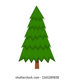 Illustration of pine tree in cartoon style isolated on white background. Design element for poster, banner, card, emblem. Vector illustration