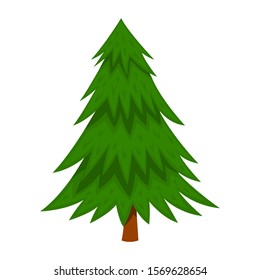 Illustration of pine tree in cartoon style isolated on white background. Design element for poster, banner, card, emblem. Vector illustration