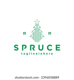 illustration of a pine tree or Christmas tree logo with an upward arrow symbolizing rapid development