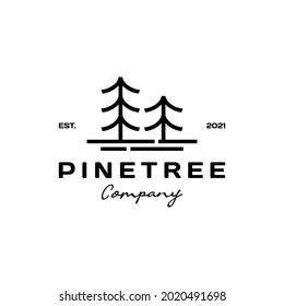 Illustration Pine tree evergreen fir hemlock spruce conifer cedar line art Logo design.