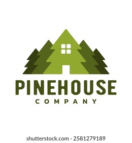 illustration of a pine tree forming a house. pine house logo template. logo for nature resort or real estate company.