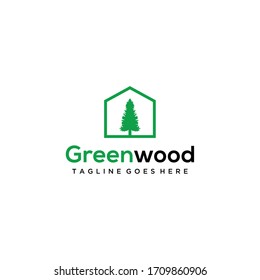 Illustration pine tree with house icon logo design vintage vector 