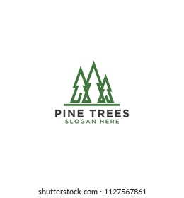 Illustration of pine tree line art logo design template