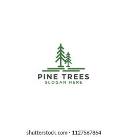 Illustration of pine tree line art logo design template