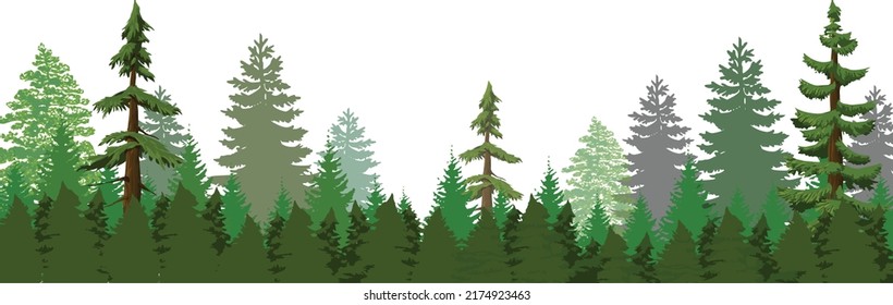 Illustration pine trees forest isolated on white background. Design for background, wallpaper, backdrop, fabric, greeting card and others.