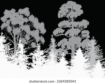 Illustration mit Pinienwald einzeln auf schwarzem Hintergrund
