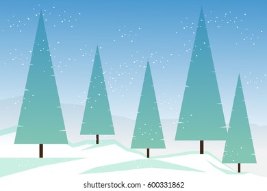Illustration of pine trees and sky during winter