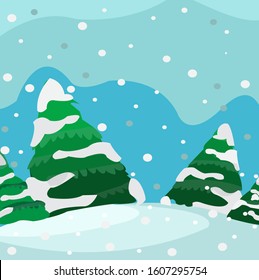 Illustration of pine trees and snow. Can be used in cover design, book design, poster, cd cover, flyer, website backgrounds or advertising.