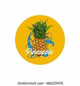Illustration of a pineapple featuring vibrant colors and abstract brushstrokes, combining art and fruit elements. Perfect for designs related to tropical, summer, and creative themes.