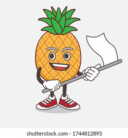An illustration of Pineapple Fruit cartoon mascot character waving a flag