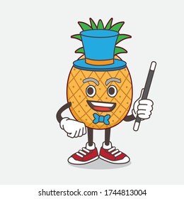 An illustration of Pineapple Fruit cartoon mascot character performance as a Magician