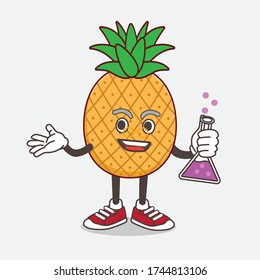 An illustration of Pineapple Fruit cartoon mascot professor character with glass tube