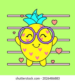 ILLUSTRATION OF A PINEAPPLE FRUIT WITH GLASSES, SLOGAN PRINT VECTOR