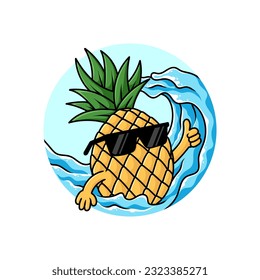 Illustration of pineapple icon with waves Cartoon Vector