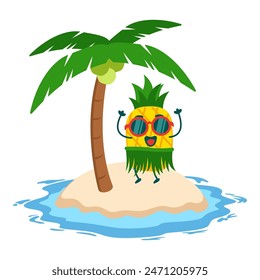 illustration of Pineapple mascot character summer dancing in the beach