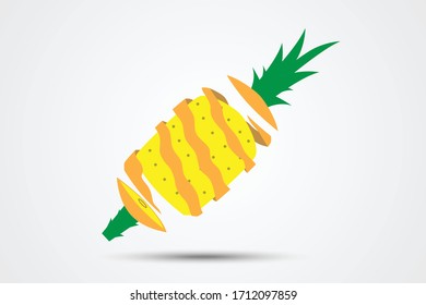 Ilustración de piña con un diseño normal y pelado un diseño de piel