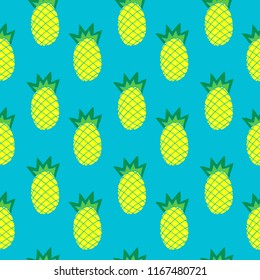 illustration of pineapple on background, vector seamless fashionable blue background